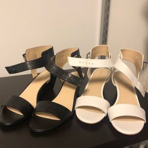 Two pairs Nine West black white low heel sandals